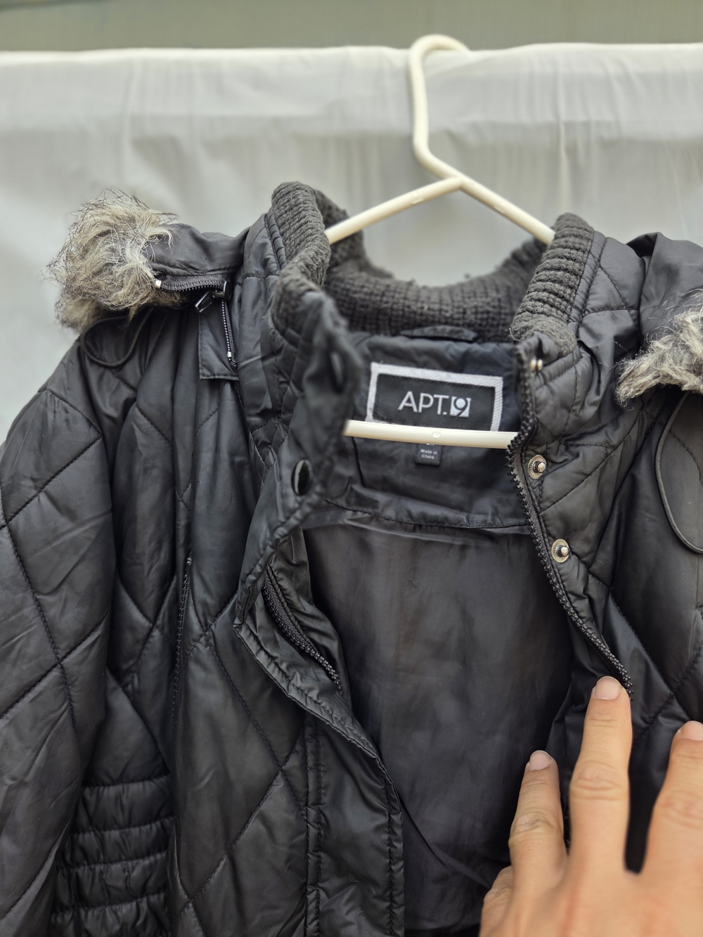 Apt. 9 Black Quilted Jacket with Faux Fur Trim